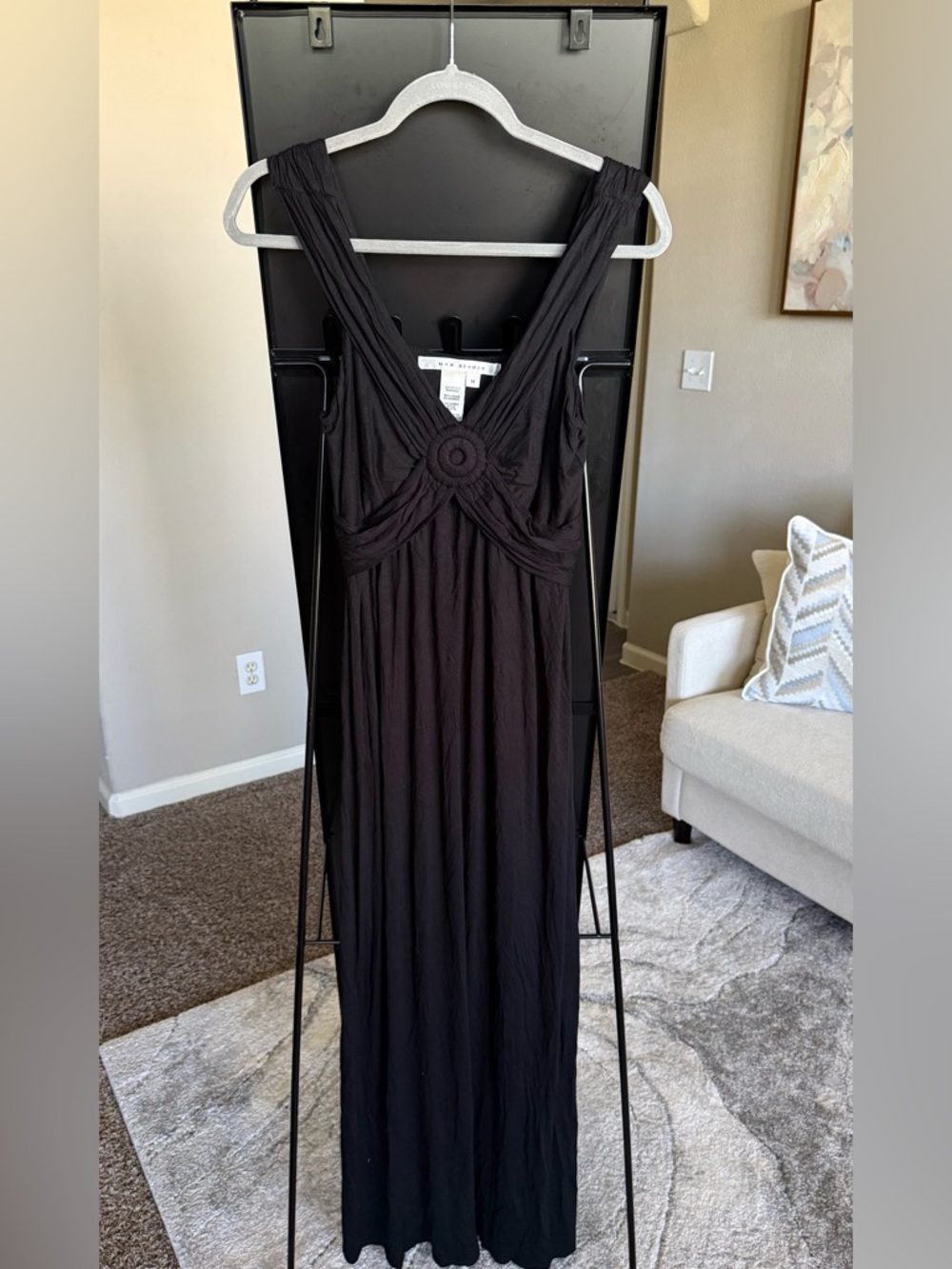 Max Studio Black Maxi Dress with Circular Waist Accent